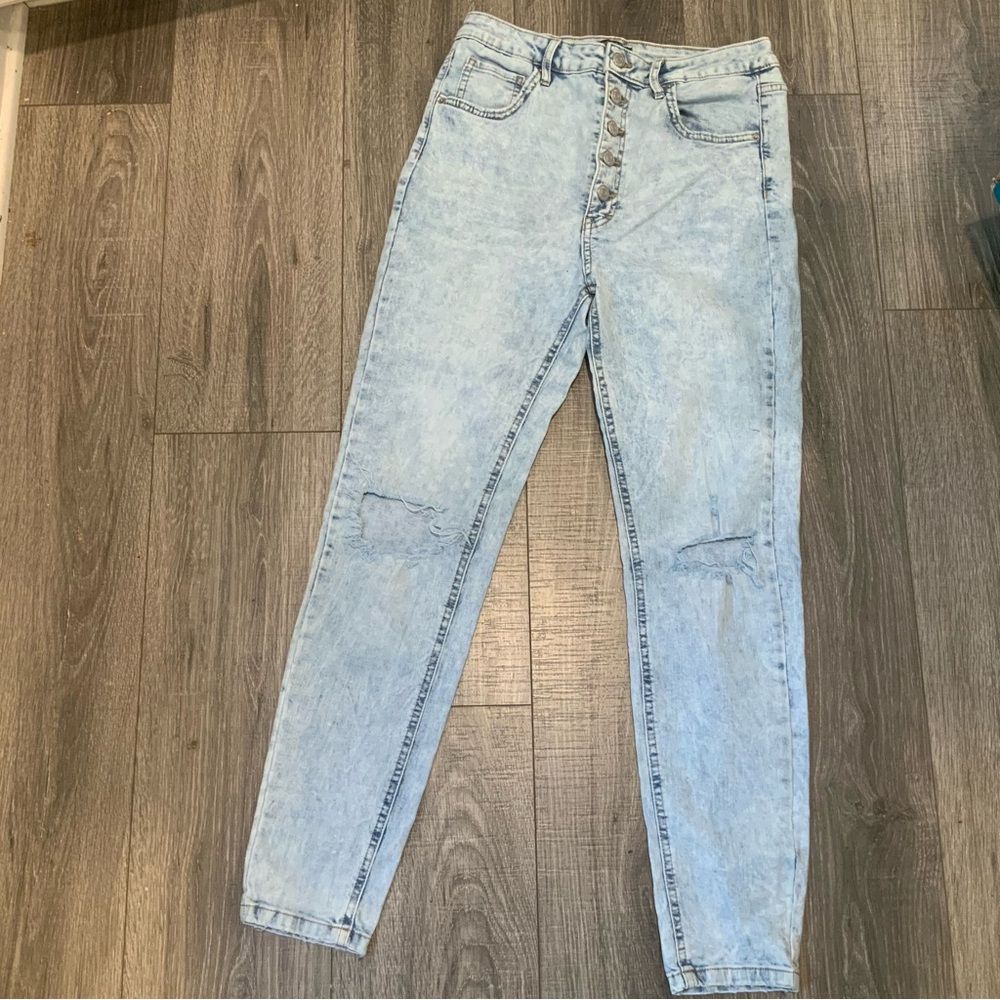 Wild Fable Light Blue Distressed Highest Rise Skinny Denim Jeans 5 button fly
